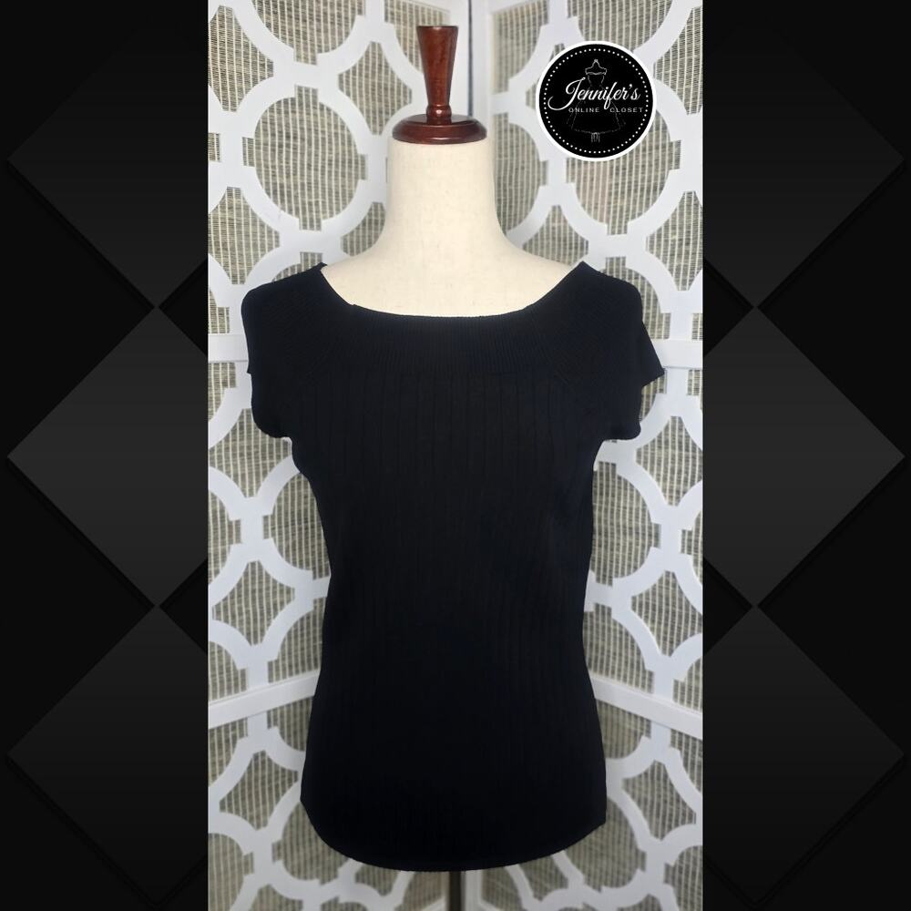 Rafaella Black Ribbed Boat Neck Sweaters Size Medium